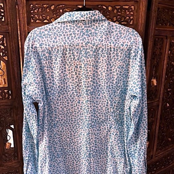 NWT THREE ISLANDS GASPARILLA TURQUOISE SEA KAT LEOPARD BUTTON DOWN DRESS XL - Picture 3 of 5